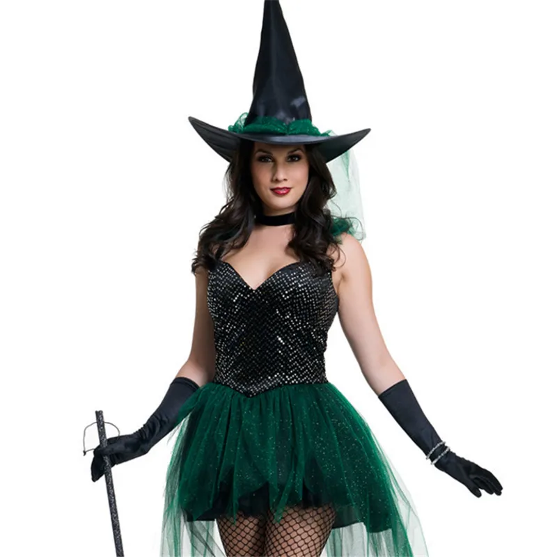 2018new high quality Sexy green dress Halloween witch cute princess