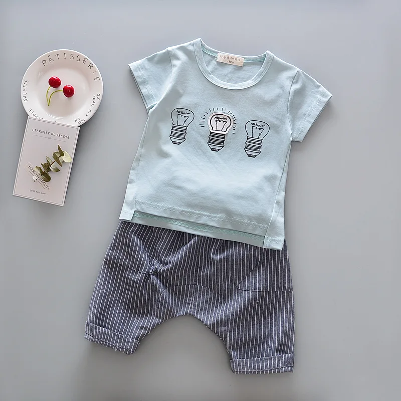 Ребенка милые маленькие лампы футболки + Шорты 2018 летний детский набор оптовая продажа хлопковый Детский костюм