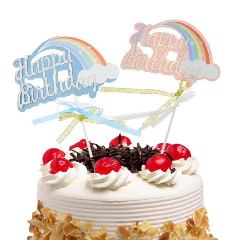 

Cake Toppers Flags Glitter Rainbow Cloud Kids Happy Birthday Cupcake Topper Wedding Anniversary Baby Shower Party Baking DIY