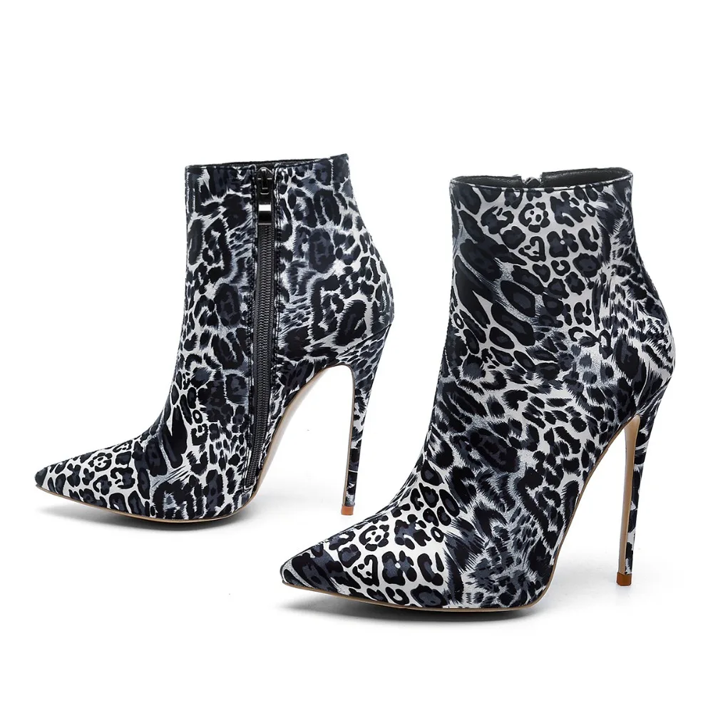 

MoBeiNi 2018 autumn and winter new fine super high heels sexy leopard pointed fashion women's boots large size boots ankle