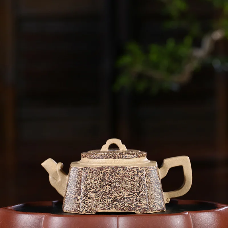 

Pottery Teapot Famous Full Manual Make Raw Ore Section Mud Pumping Angle Square Kettle Kungfu Online Teapot Tea Set Gift