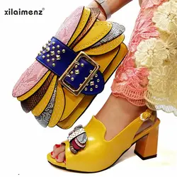 INS/2019 г. новое поступление, модные женские туфли желтого цвета и сумочка в комплекте, итальянские милые стильные туфли-лодочки и сумочка в