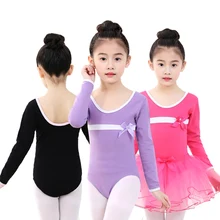Детский гимнастический костюм; Одежда для танцев; тренировочное платье с длинными рукавами для девочек; хлопковая одежда для национального балета