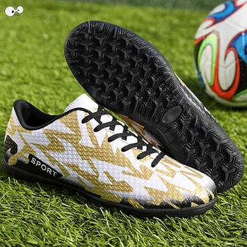 

Men Indoor Turf Soccer Shoes Hard Court Trainer Sport Sneakers Breathable TF Futsal Boots Football Cleats crampons de foot 35-44