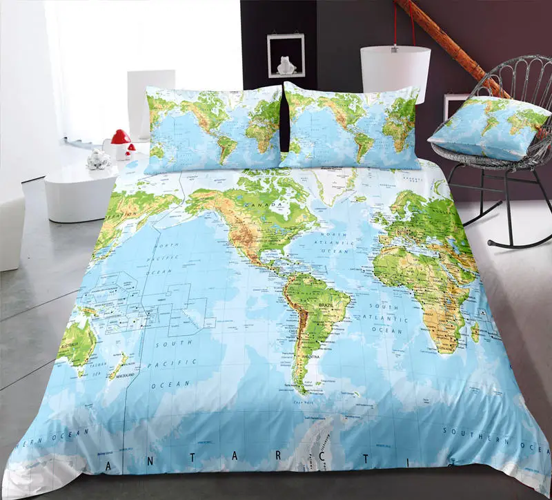 3D World Map Geography Pattern Printing Duvet Cover With Pillowcases Twin/ Queen/ King Bedding Set