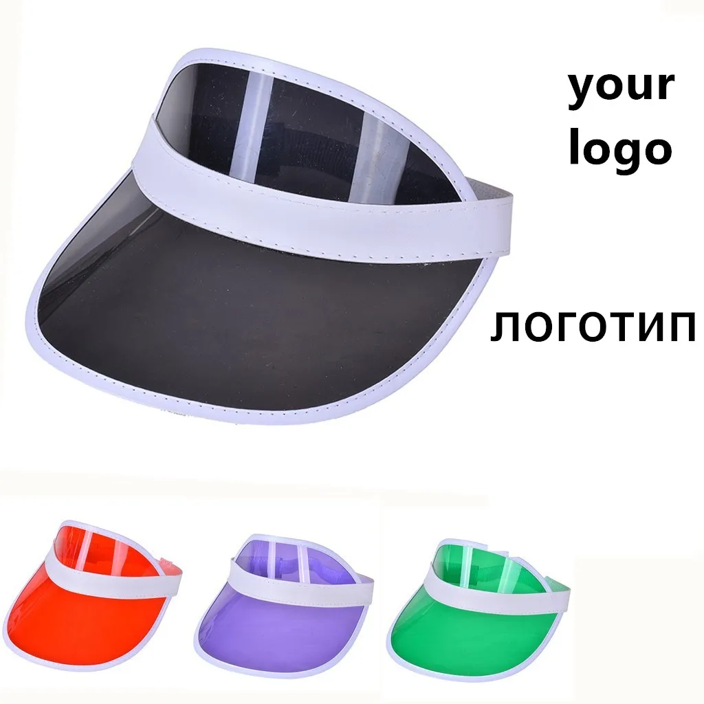 

customize logo Summer Women Men Sun Hat Candy Color Transparent Empty Top Plastic PVC Sunscreen Hat Visor Bicycle Sunshade Hat