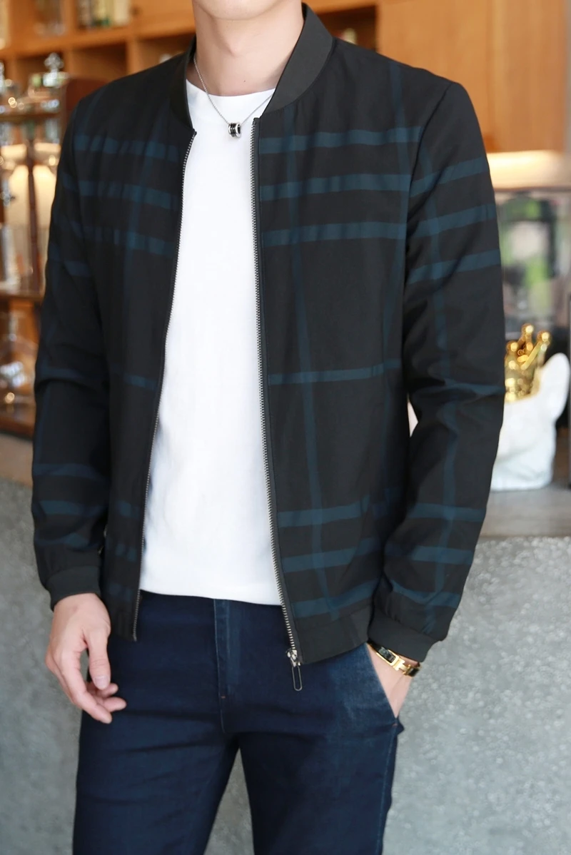 2018 узор проверить куртка Ropa Para Hombre Курточка бомбер Для мужчин Chaquetas черный серый