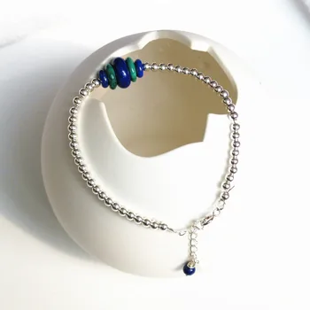 

natural stone lapis lazuli Malachite 925 sterling silver beads healing statement hand bracelet chain handmade fashion jewelry