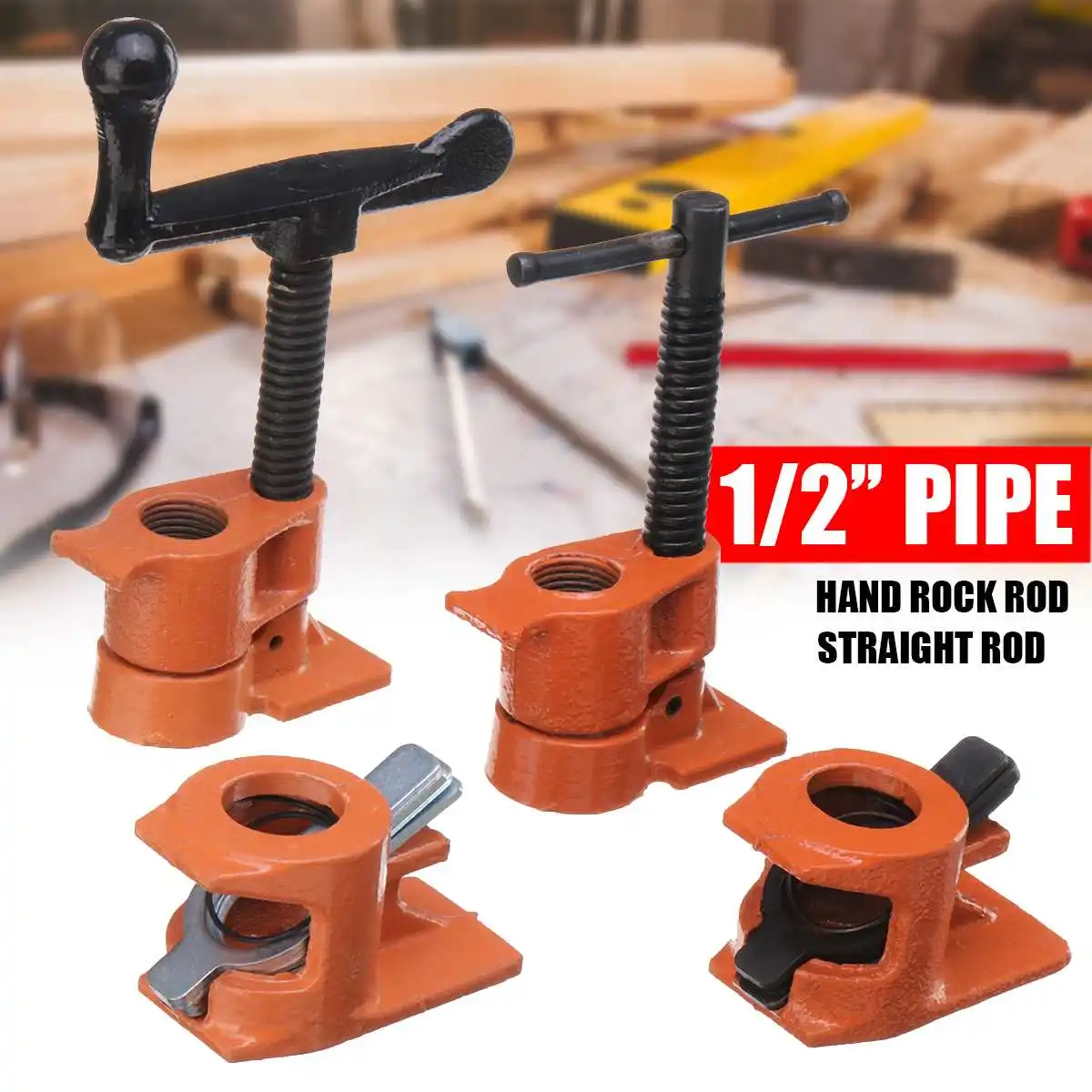 

1/2 Inch Wood Gluing Pipe Clamp Quick Release Heavy Duty Hand Rock/Straight Rod Steel Clamps Fixture Carpenter Woodworking Tool