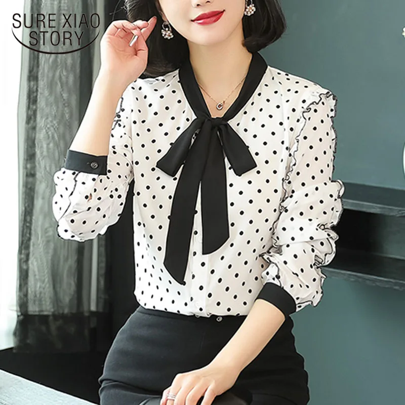 chiffon autumn women tops long sleeve women shirts Polka