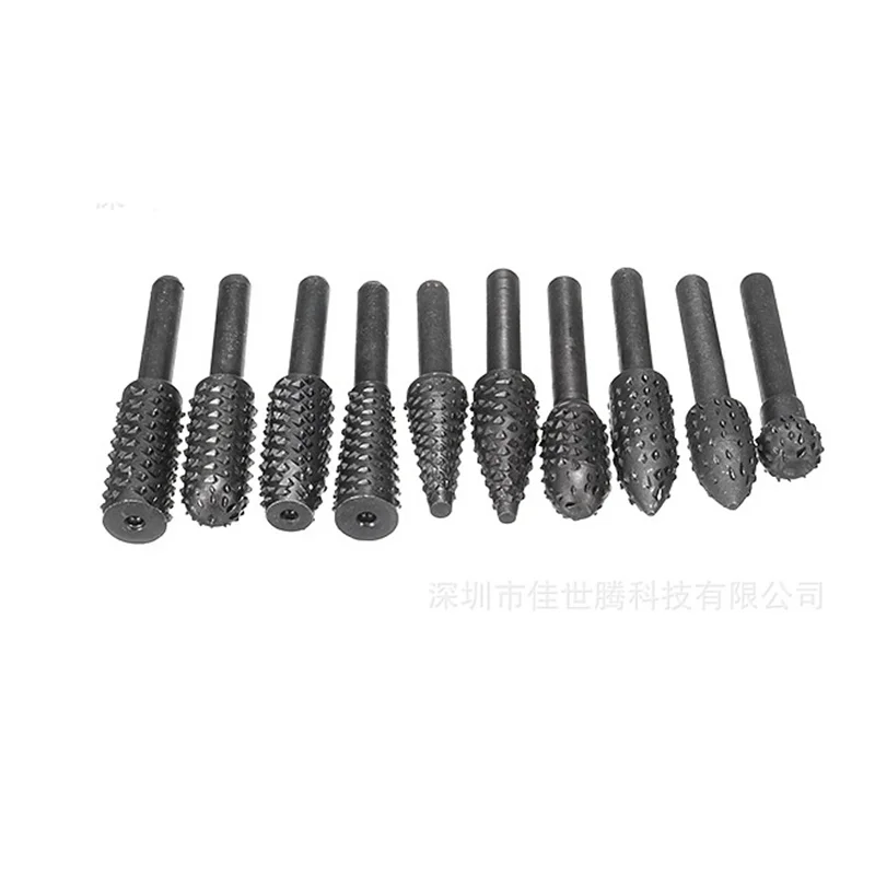 

10pcs 1/4'' 6mm Black Steel Rotary Burr Set Shank Wood Rasp Drill Bits Bore Drill Die Grinder Rotary Dremel Tools