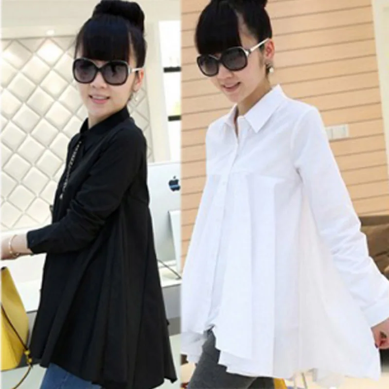 2020 Spring Autumn Maternity Blouses Long Sleeve Shirts Clothes For Pregnant Women Pleated Shirts Pregnancy Clothing Plus Size