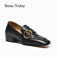 BeauToday/женские лоферы из натуральной телячьей кожи, украшенные металлической пряжкой; высококачественные женские туфли на плоской подошве ручной работы; 15716