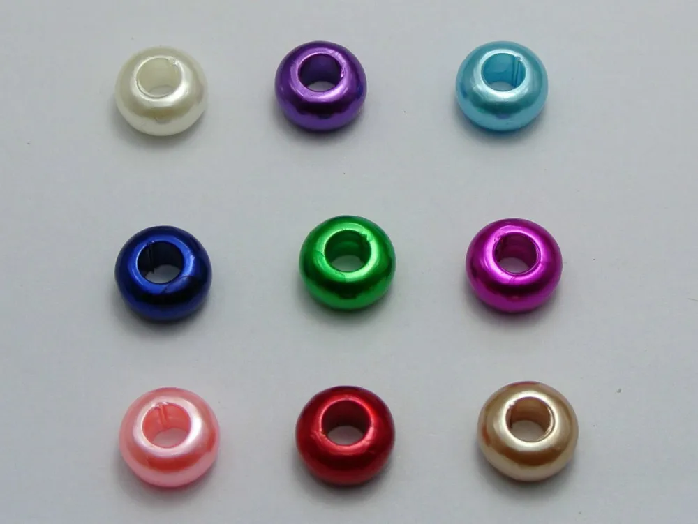 

100 Mixed Color Acrylic Faux Pearl Rondelle Spacer Beads With Large 5mm Hole