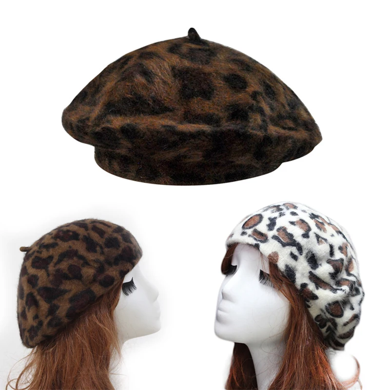 Высокое качество берет Leopard для женщин шляпа Мода Элегантный Кролик Мех животных трикотажные обувь для девочек берет женские береты шапки