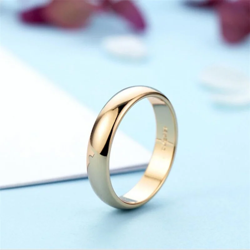 Большая распродажа LMNZB 18KGP штамп настоящее кольцо из цельного золота 4 мм широкий чистый белый/розовое золото Solitaire Кольца Свадебные украшения для женщин и мужчин