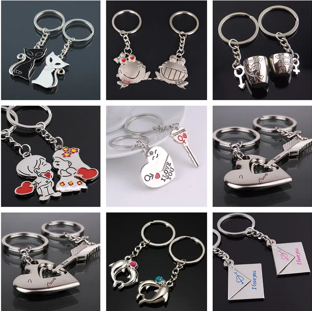 

2 Pcs/Set 1 Pair Metal Love Heart Metal Keychain For Women Charm Couple Key Chains Fine Gifts For Accessories
