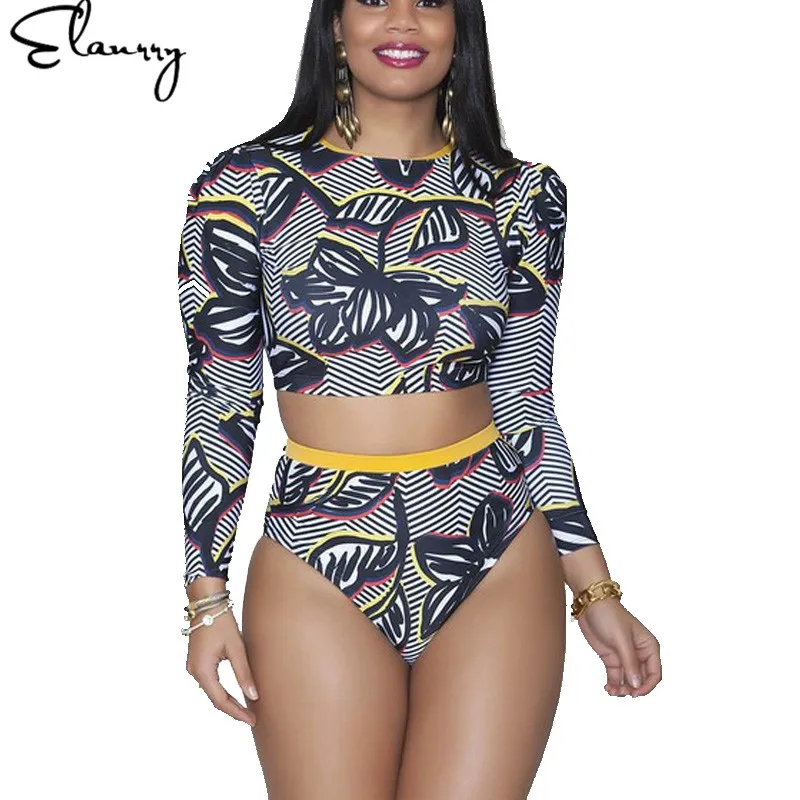 

2018 Newest Plus Size Swimsuit Long Sleeves Sexy Sport Bikini Set Rashing Guards High Waistd Big Chest Bathing Suit Surfing Suit