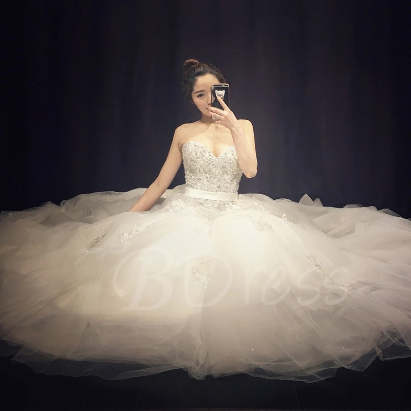 New Sweetheart Court Train A Line Wedding Dress Sequins Tulle Long 2017 Bridal Gown With Sash Vestido De Novias | Свадьбы и