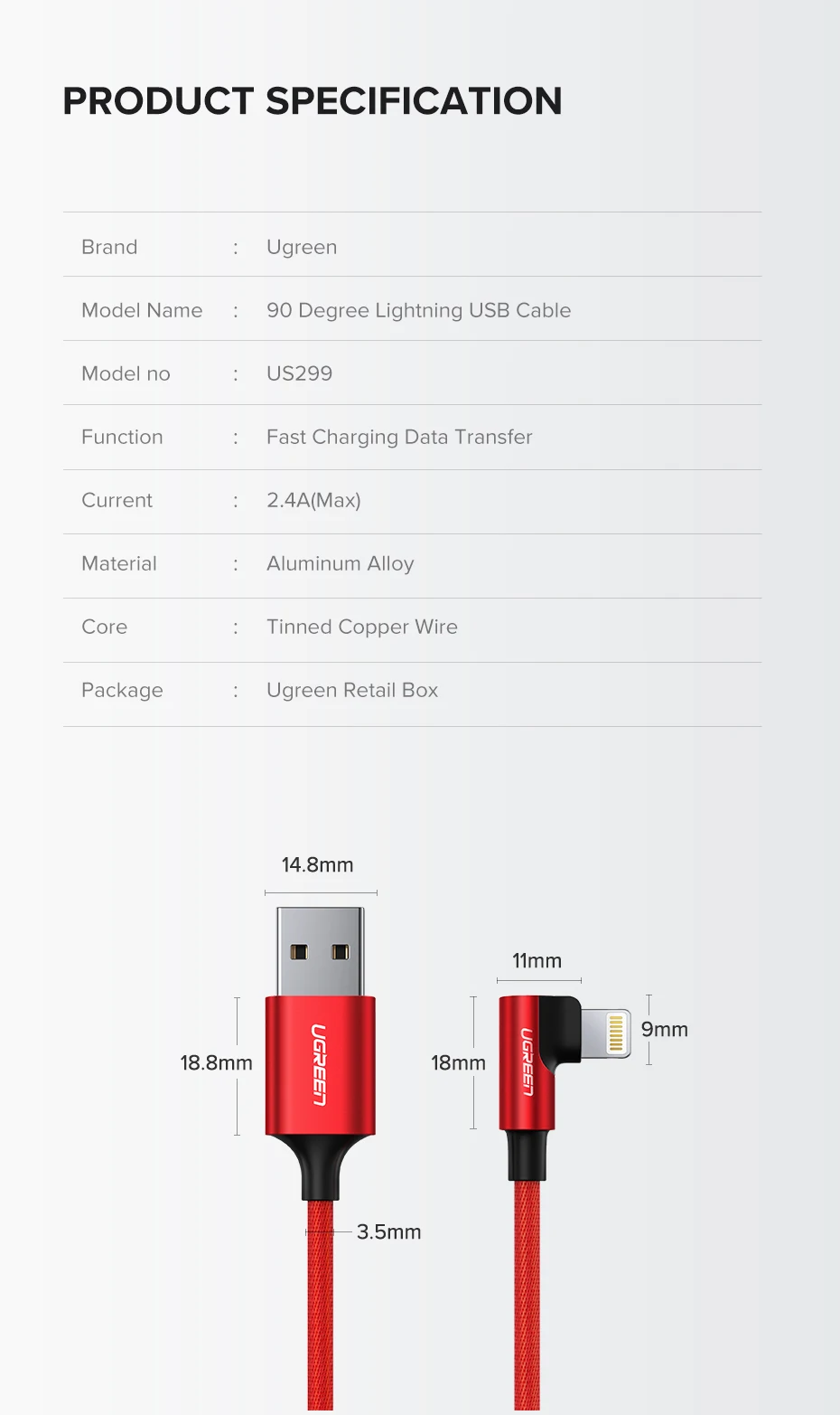 Ugreen USB кабель для передачи данных для iPhone 11 Pro X Xs 2.4A Lightning Быстрый зарядный кабель для передачи данных для iPhone 8, 7, 6, 6S 5S мобильного телефона Зарядное устройство кабель