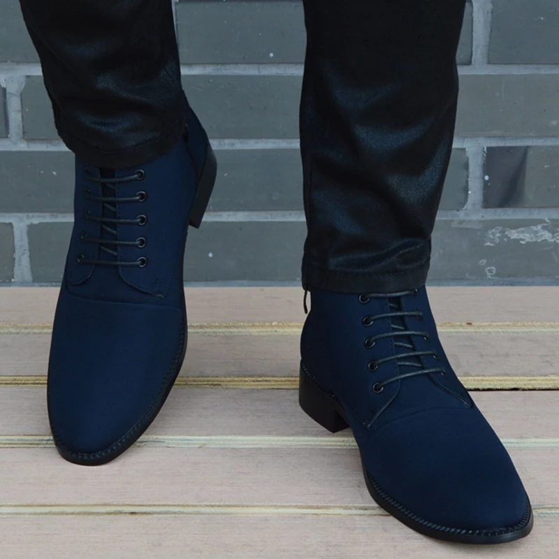 Autumn Winter Men Boots Breathable Pointed Toe Business Leather Boots Fashion Canvas High-Top Men Shoes Casual Zapatos Hombre outdoor boots chelsea boots men leather boots business mens boots
