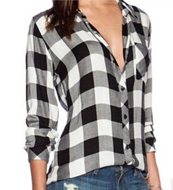 Shirt Women Blouse 2017 Tops Blusas Female Plaid Shirts Loose FANALA Shirt Women Blouse 2017 Tops Blusas Female Plaid Shirts Loose Cotton Blouses Women Long Sleeve Leisure Black And White - Shirt Women Blouse 2017 Tops Blusas Female Plaid Shirts Loose