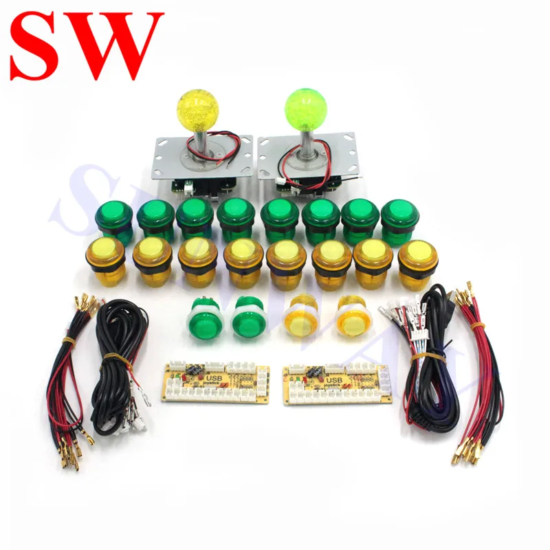 

2 Players USB LED Encoder Illminated Sanwa Joystick Controller LED Illuminated Push Button for Arcade Joystick DIY Kits