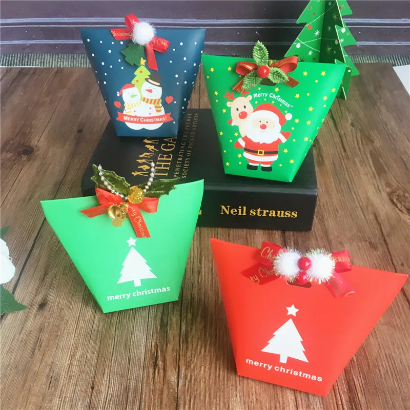 10 шт Рождественская коробка для конфет мешок Санта Клаус Рождественская елка Подарочная коробка с колокольчиками Бумажная Коробка Подарочный пакет конфеты контейнер Рождество