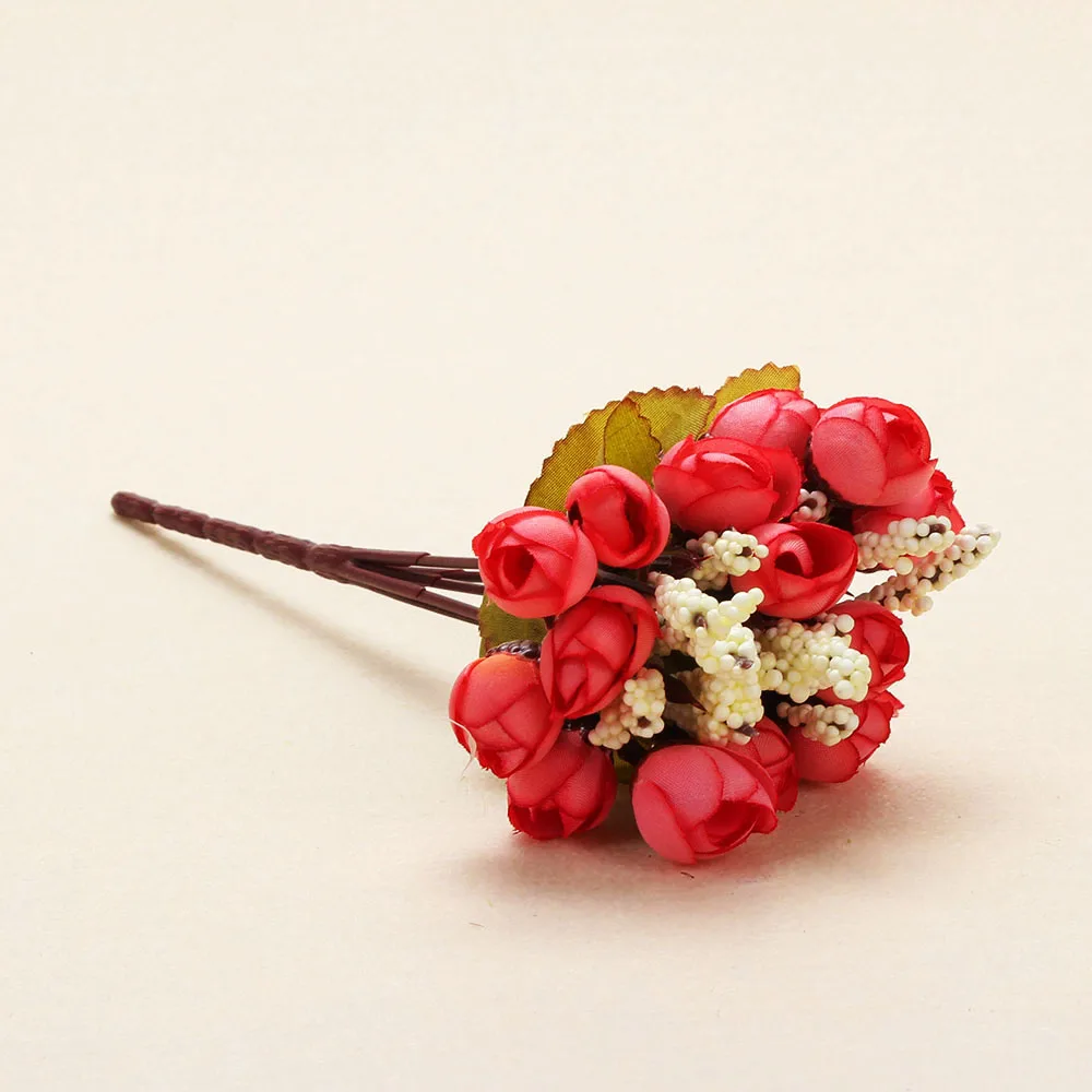 15 головок мини-розы красочные шелковые цветы искусственный цветок домашний декор для свадьбы Маленькие розы Букет украшение дисплей цветок