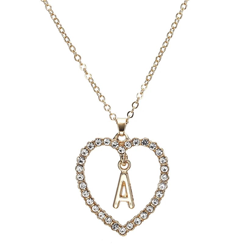 

A To Z 26 Letter Name Necklaces & Pendant For Women Girl Fashion Long Chain Heart Necklaces Cubic Zirconia DIY Jewelry Gift X1