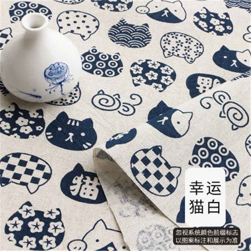 3 шт Lucky Cat Мультфильм Льняные ткани синий и белый фарфор стиль ткань салфетка в