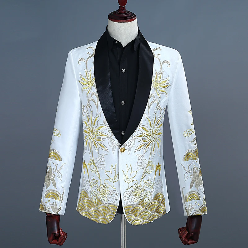 

New Arrival Men Suit Blazers Wedding Male Singer Jacket Stage Costume Chinoiserie Brocade Silm Coat Man Host Performances Suits