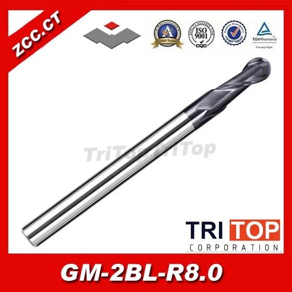 tungsten carbide end mill ZCC.CT GM-2BL-R8.0  2 flute ball nose end mills with straight shank  milling cutter