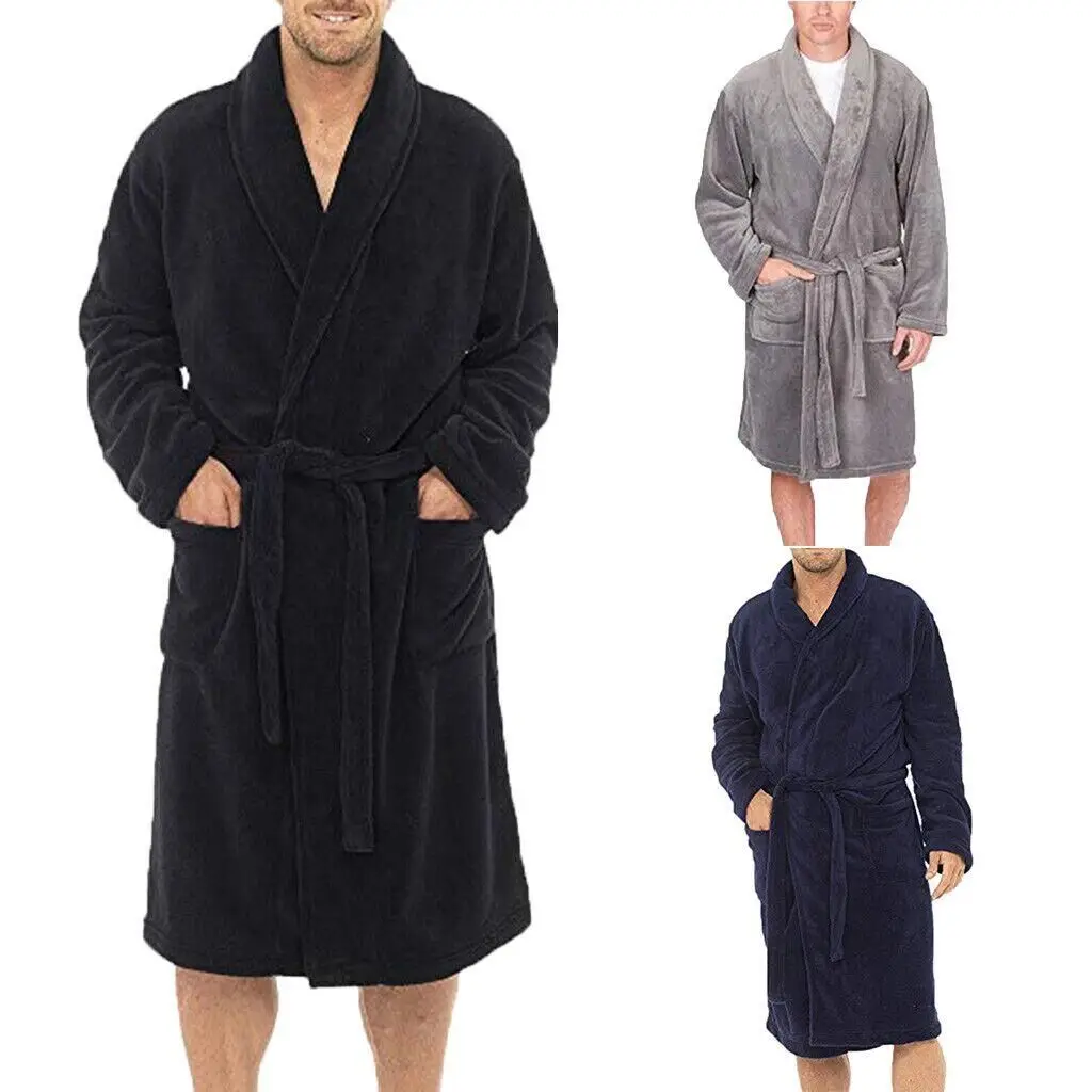 2019 Men Bath Robe Kimono Cotton Lace Up Bathrobe Nightgown Spa Pajamas Long Sleepwear Gown NEW mens plaid pajama pants