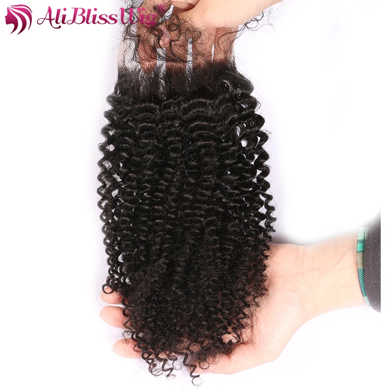 

AliBlissWig Afro Kinky Curly Closure With Baby Hair 4x4 Natural Color Free Part Brazilian Remy Hair 100% Human Hair Closure