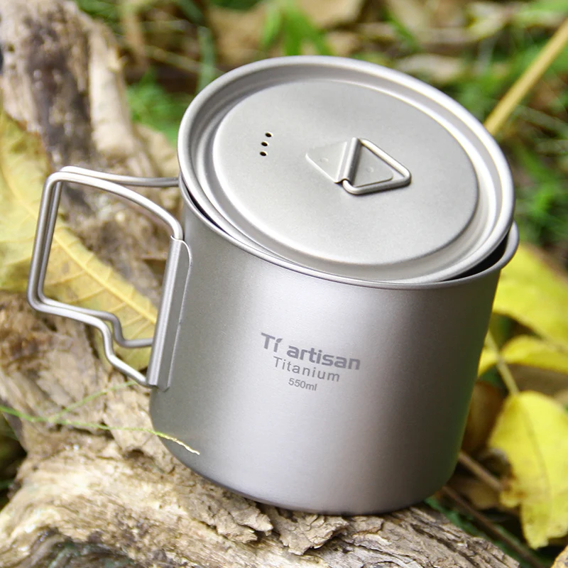 Tiartisan de titanio puro 550 ml Camping al aire libre de la olla de agua taza de té tazas de café mochila utensilios de cocina Ta8310