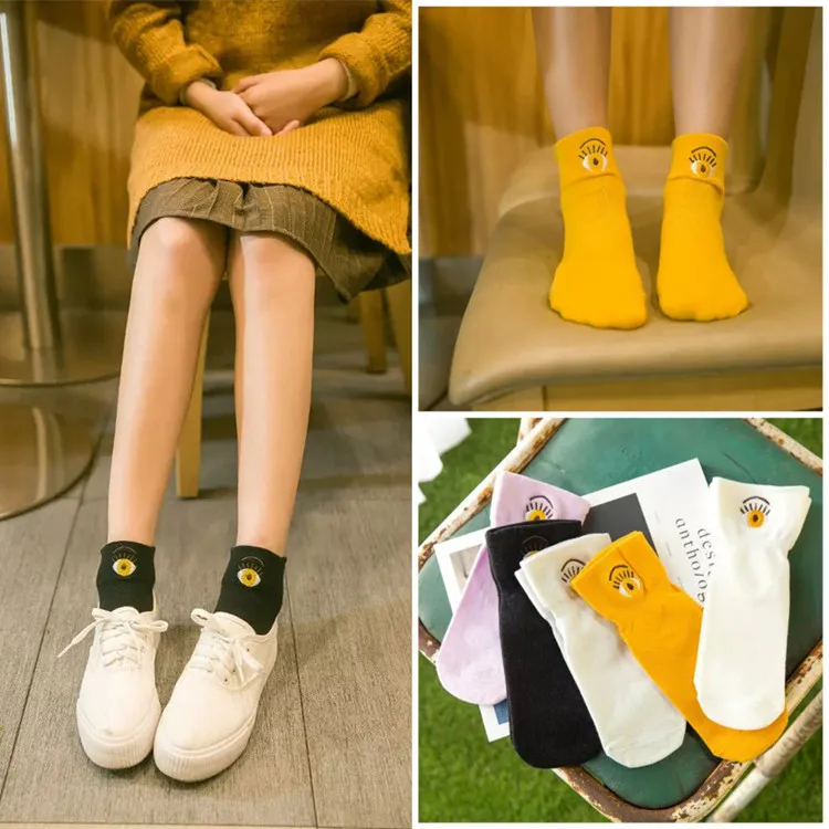 1Pairs/Lot new spring and summer 2016 lovely eyes embroidery socks