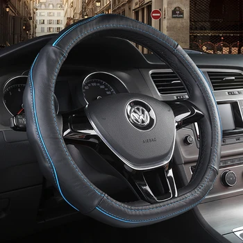 

KKYSYELVA D Shape Leather Car Steering Wheel Cover for For Interior Accessories