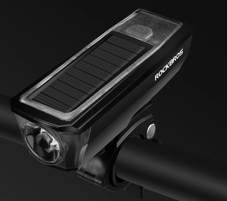 Excellent ROCKBROS Solar USB Charging Bike Bicycle Headlights IPX4 Waterproof 2 in 1 Bike Bell Light Sensing Smart Switch Bike Accessories 0
