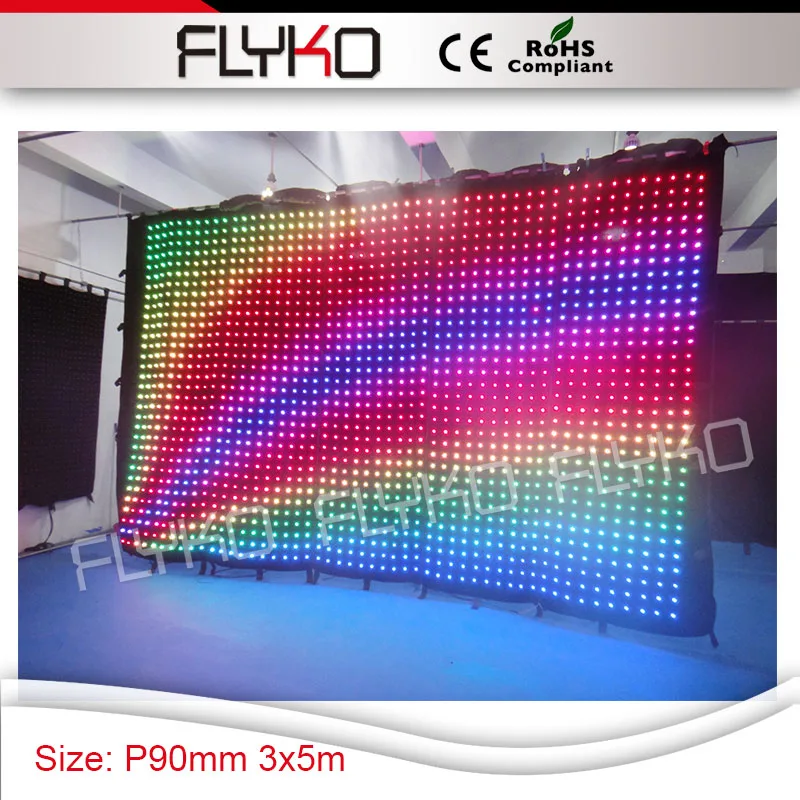 color changeable P9 pixel cloth led dj background screen curtain indoor 3x5m flexible bar display curtain