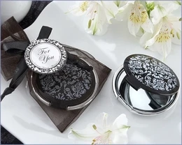 Свадебный подарок и подарки для женщин-дамасский Элегантный черно-белый макияж зеркало компактные сувениры вечерние сувениры 20 шт./лот