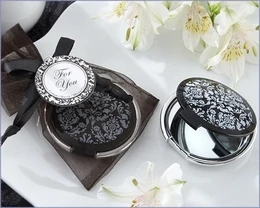 

wedding favor gift and giveaways for woman--Damask Elegant Black & White Make up Mirror Compact Favors party souvenir 20pcs/lot