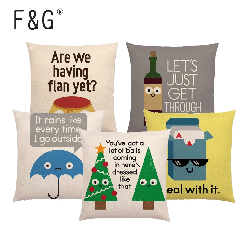 

Lovely Cartoon Cushion Cover Chips Tacos Funny Words Home Decoration Linen-cotton Letters Colorful Sofa Pillowcase