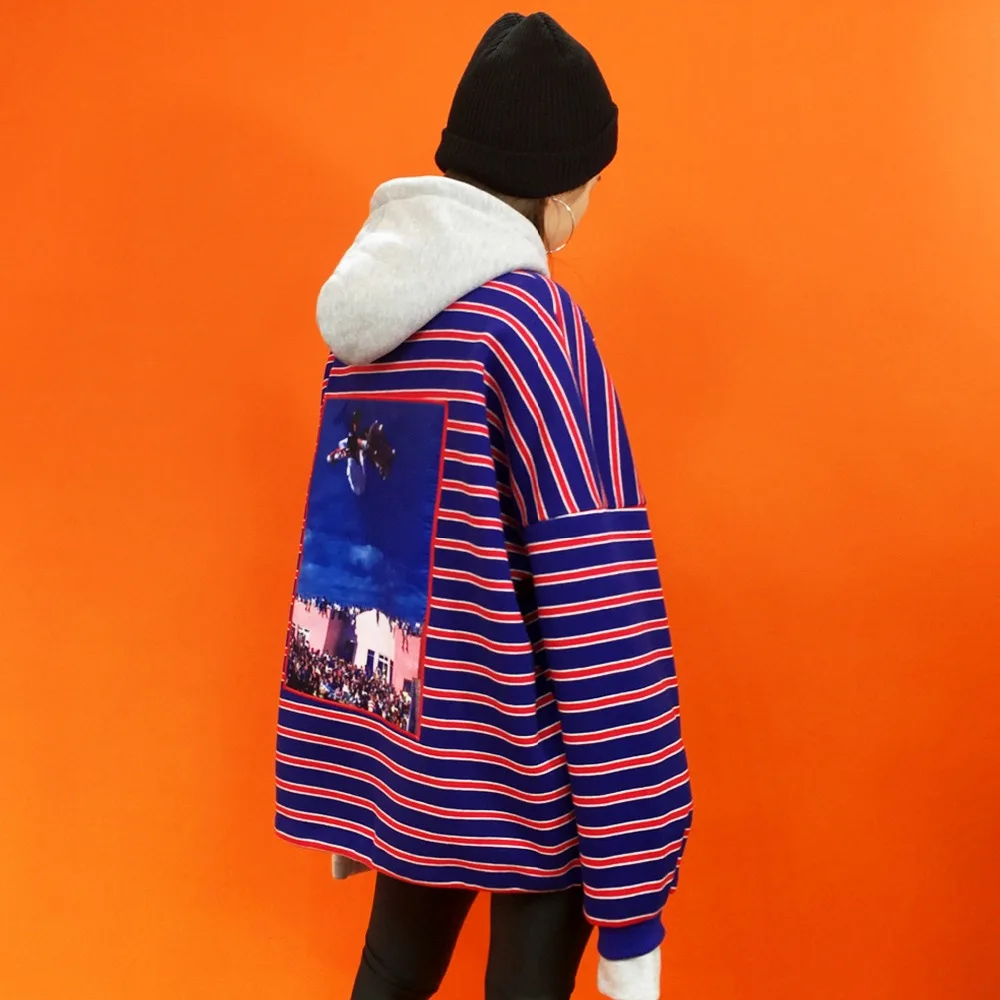 

Street fringe embroidery false two size oversize loose Hoodies Fleece thick