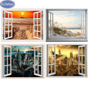 

full square/round Outside the window Diamond Painting drill Embroidery Cross Stitch landscape Mosaic diamond,painting by numbers