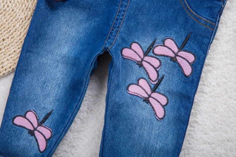 NYSRFZ/ г. Новинка, весенне-осенний детский комбинезон, детские брюки джинсовые комбинезоны для девочек штаны с рисунком стрекозы детские комбинезоны