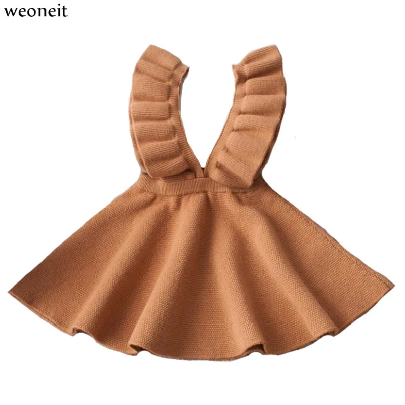 

Weoneit Spring Autumn Baby Girls Dress Sweaters Kids Overalls Dress Children Knitted Dress Strap Toddler Dress Beautiful 1pcs