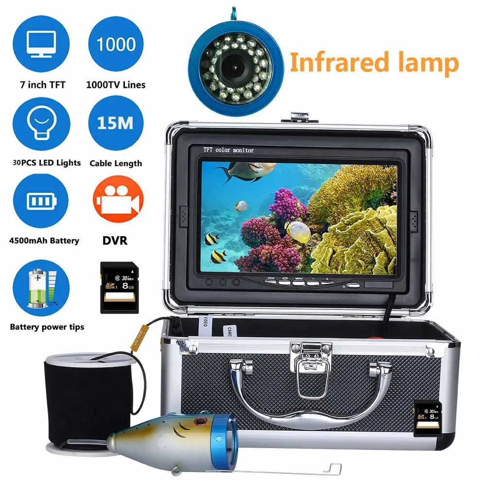 

30M 7" Inch DVR Recorder 1000tvl Underwater Fishing Video Camera Kit 30 PCS LED Infrared Lamp Lights Video Fish Finder