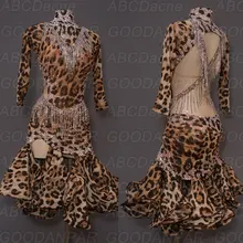 Женские платья для латинских танцев, леопардовые сексуальные платья для латинских танцев ча-Танго, танцевальное платье ручной работы на заказ-Мада