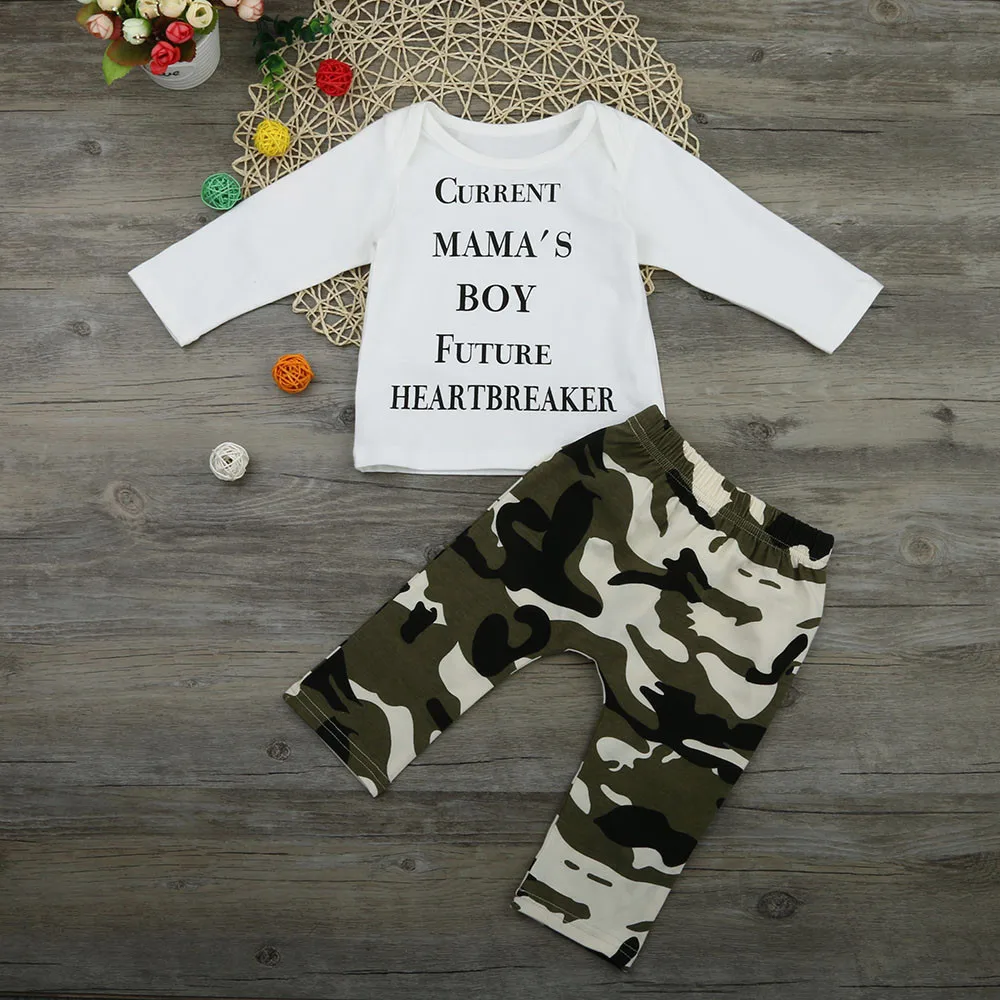

Baby Boy Clothes Suits Newborn Kids Baby Boys Outfits Clothes Letter T-shirt Tops+Camouflage Pants Set Moda Infantil#LSJ